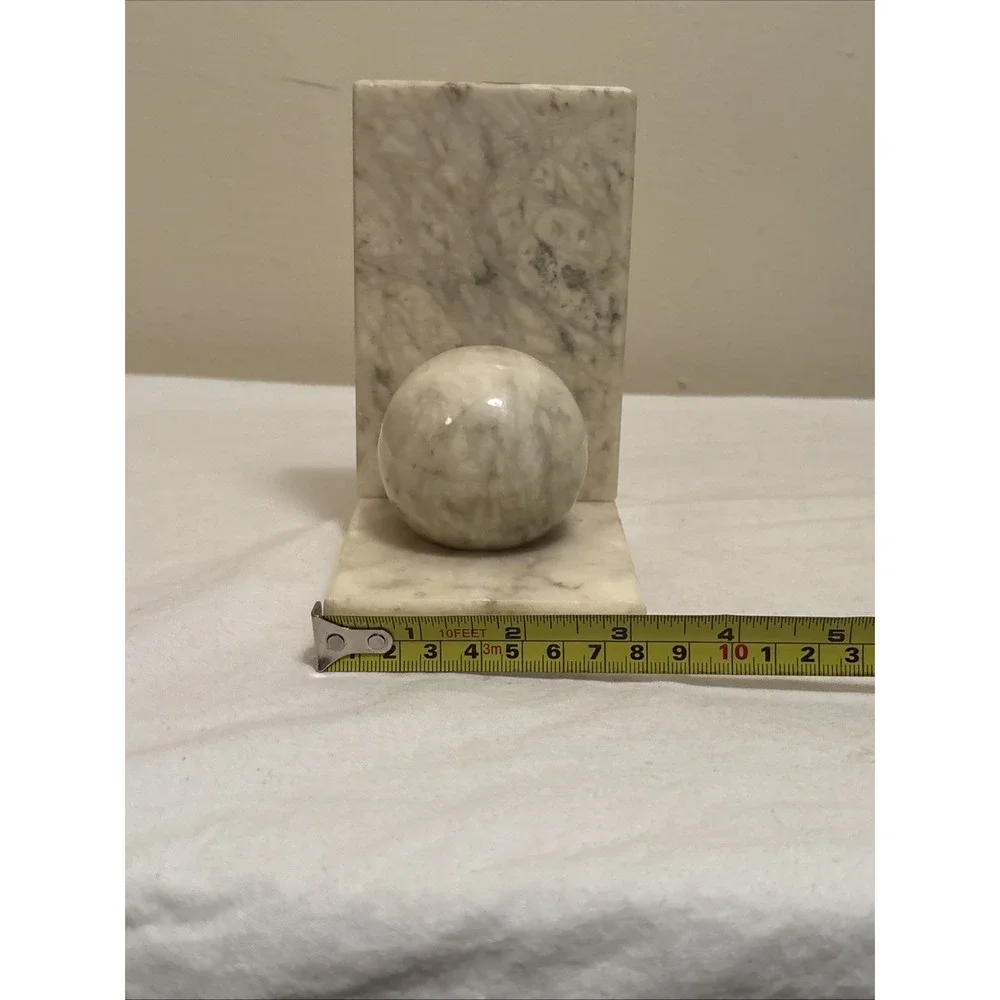 Vintage Marble Round Ball Bookend Handmade in Italy Mid Century Modern